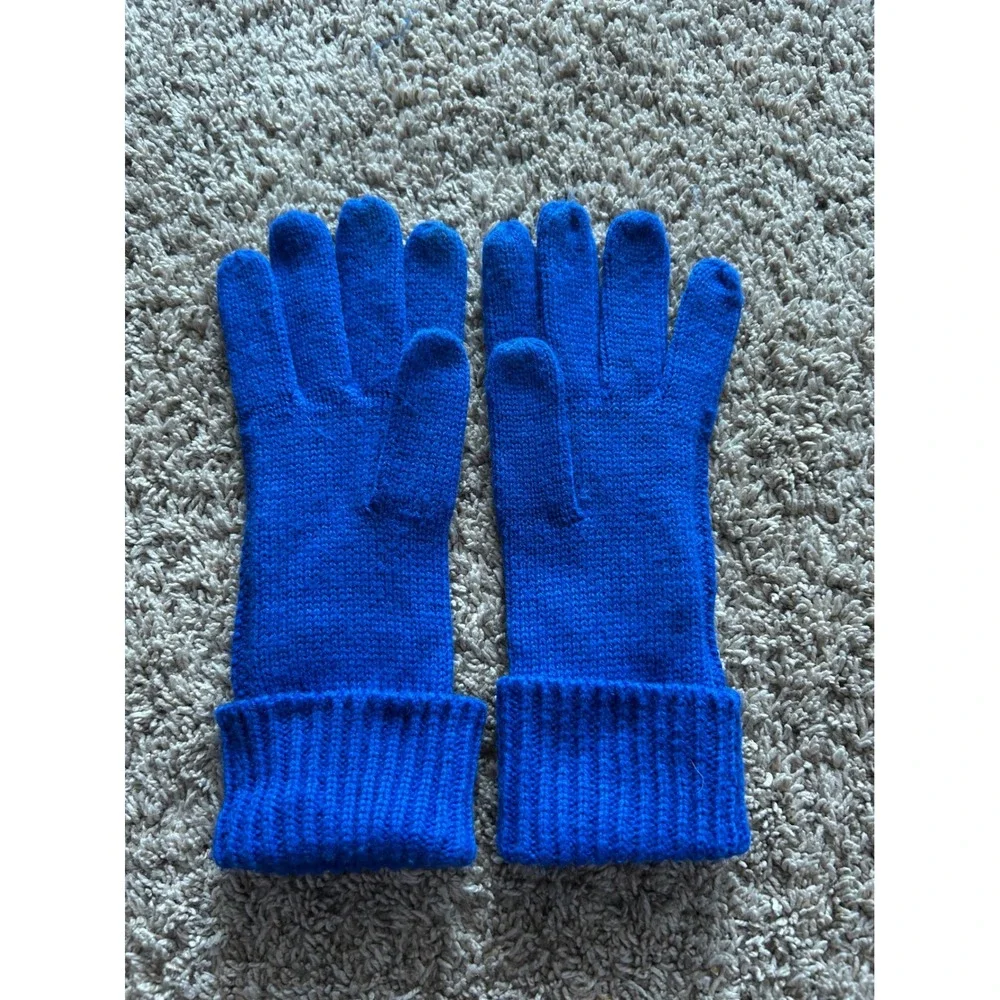 Royal Blue Ribbed Knit Full‎ Finger Gloves Fold Over Cuff Preppy Cozy Bold